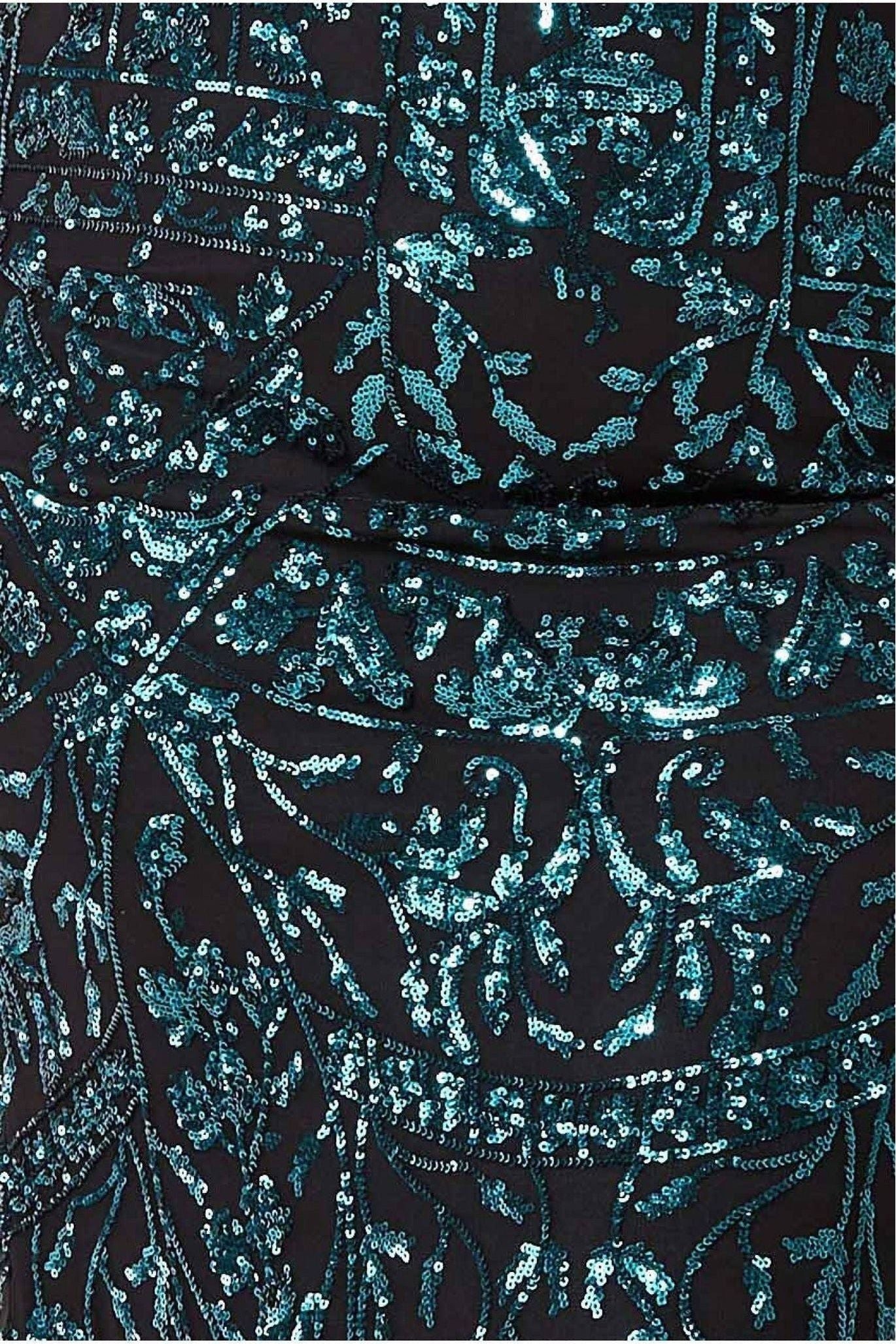 Goddiva Plus Sequin Mesh Embroidered Maxi Dress - Emerald