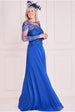 Goddiva Mesh & Lace Embroidered Bodice Maxi - Royal Blue