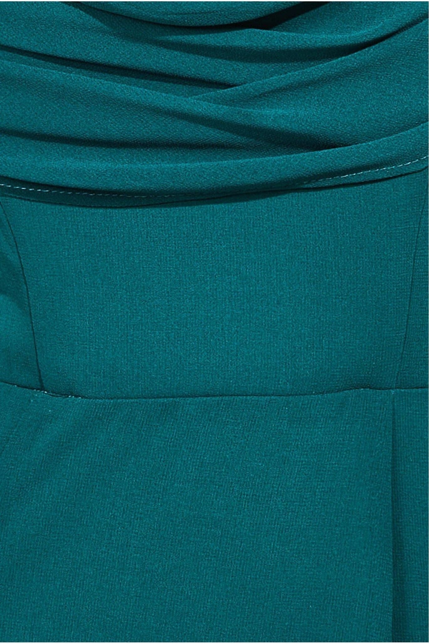 Goddiva Chiffon Bardot Cowl Neck Maxi Dress - Emerald Green