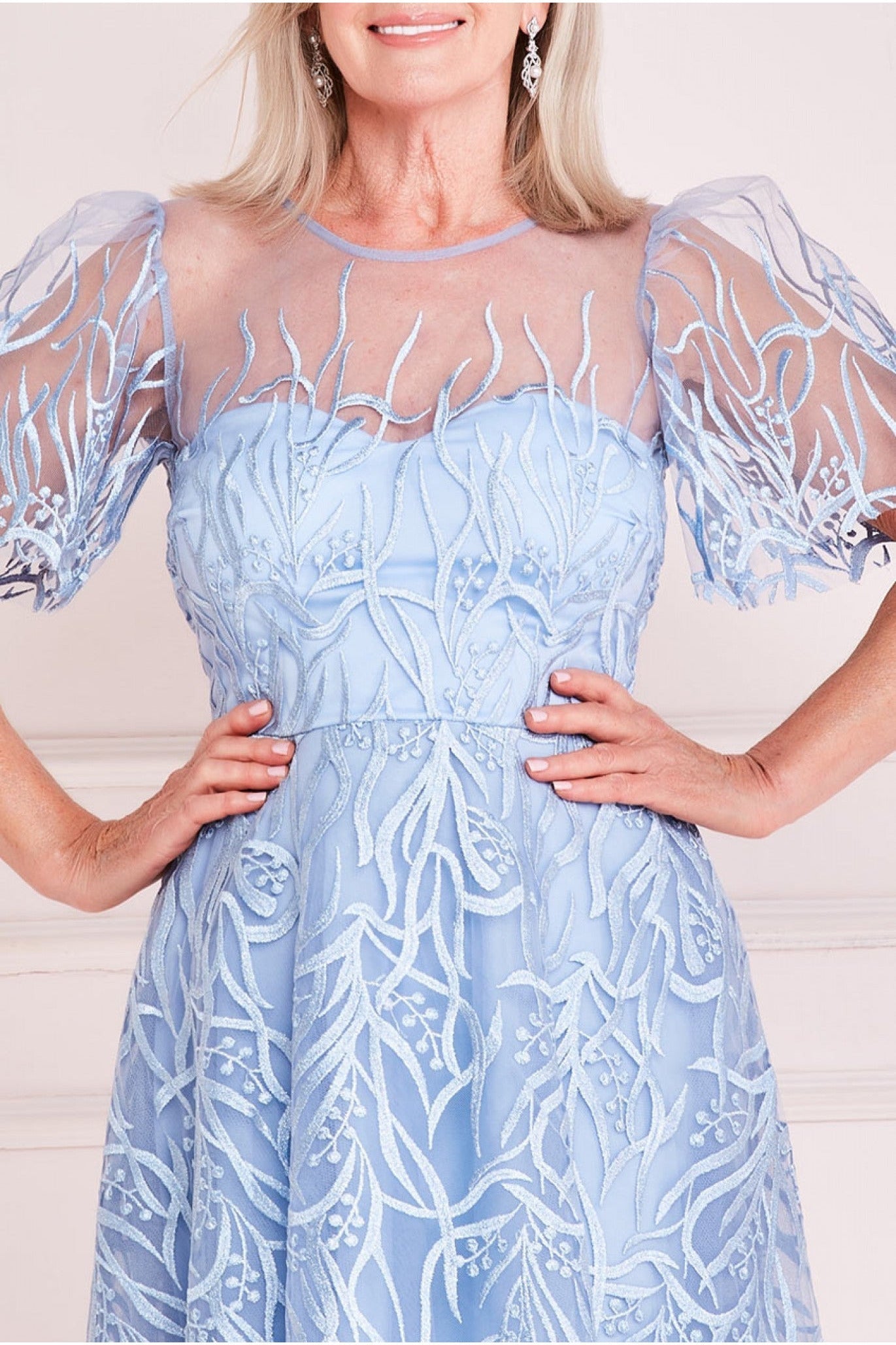 Goddiva Embroidered Bodice A Line Midi - Powder Blue