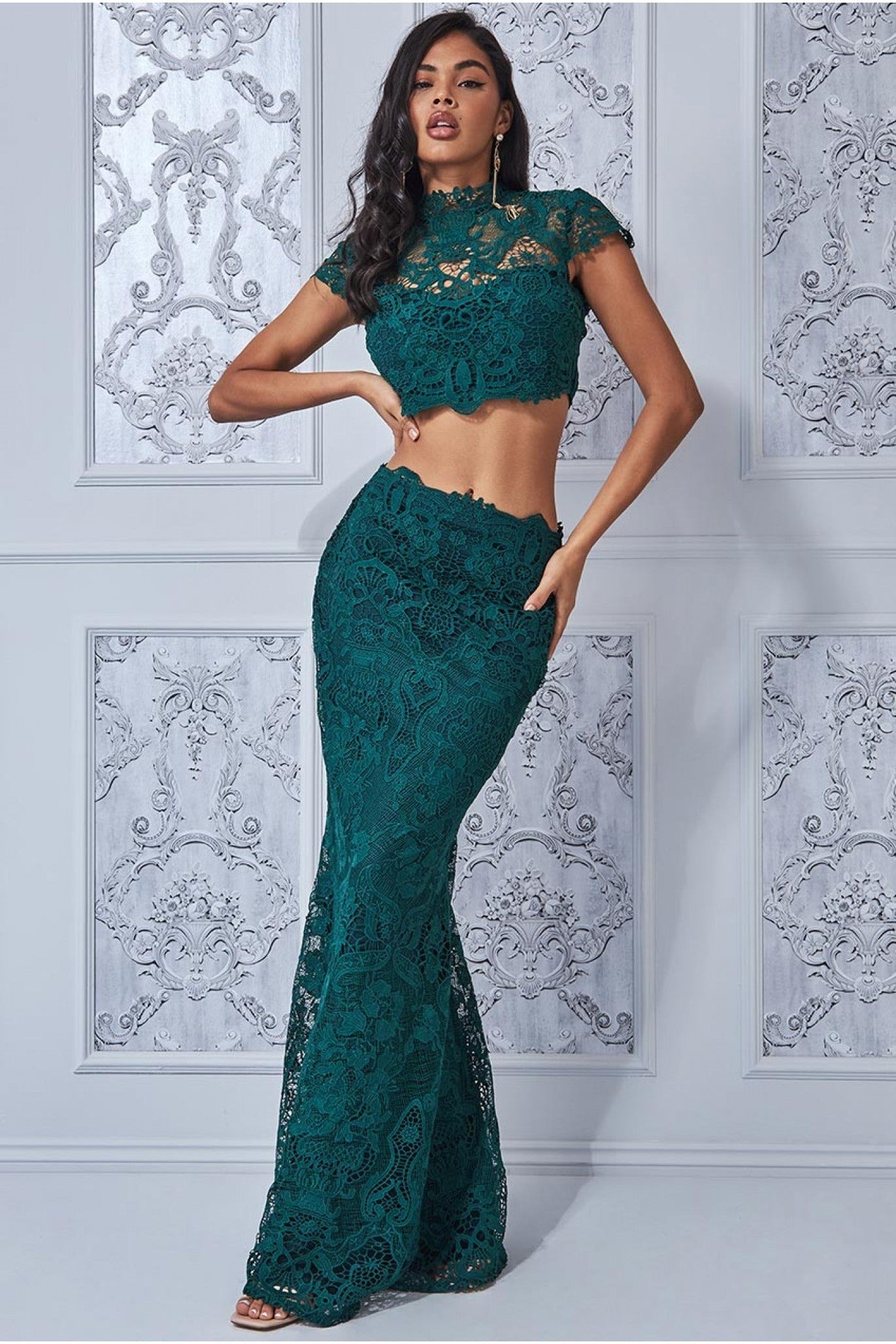 Goddiva Crochet Lace Set - Emerald