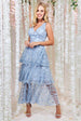 Goddiva Embroidered Mesh Tiered Midi Dress - Blue