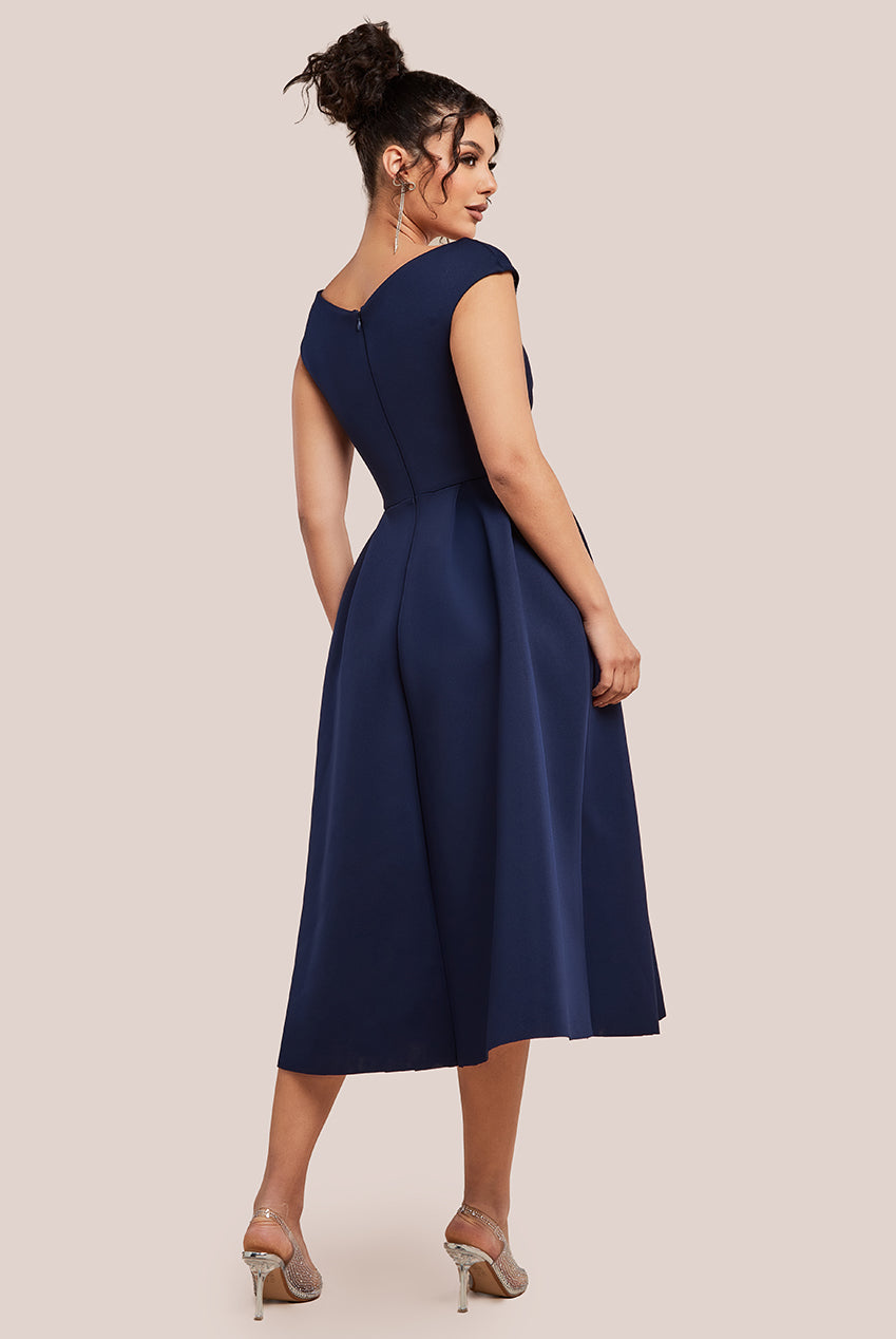 Goddiva Corset Fit & Flare Midi Dress - Navy