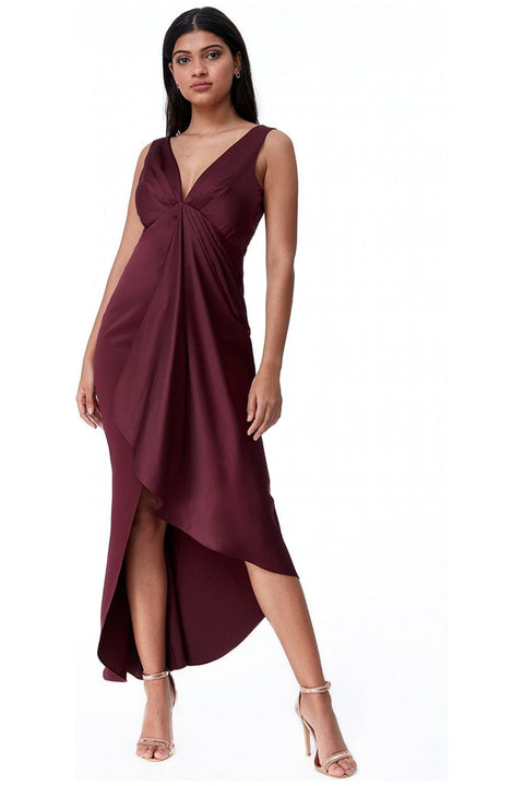 Goddiva Waterfall Satin Maxi Dress  - Wine