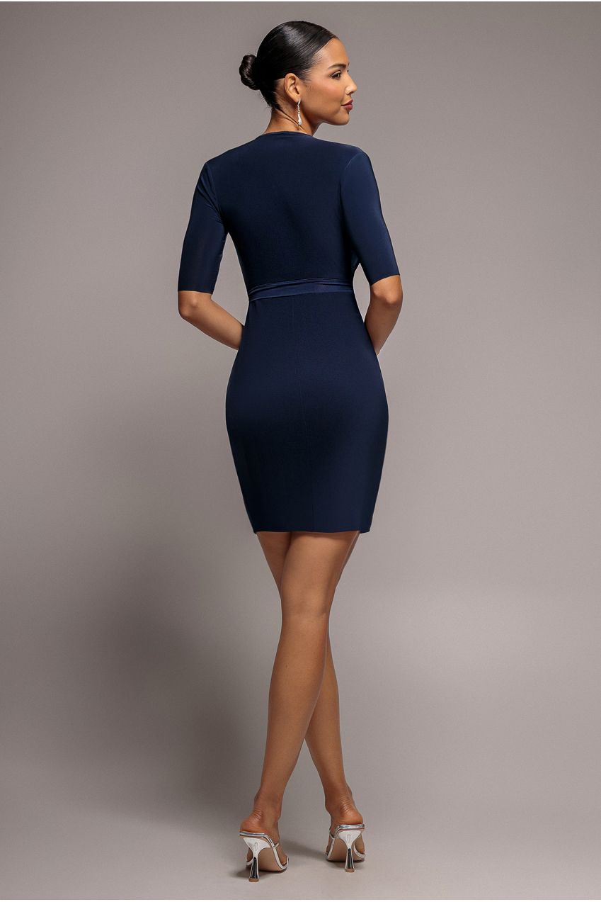Goddiva Short Sleeve Wrap Mini Dress - Navy