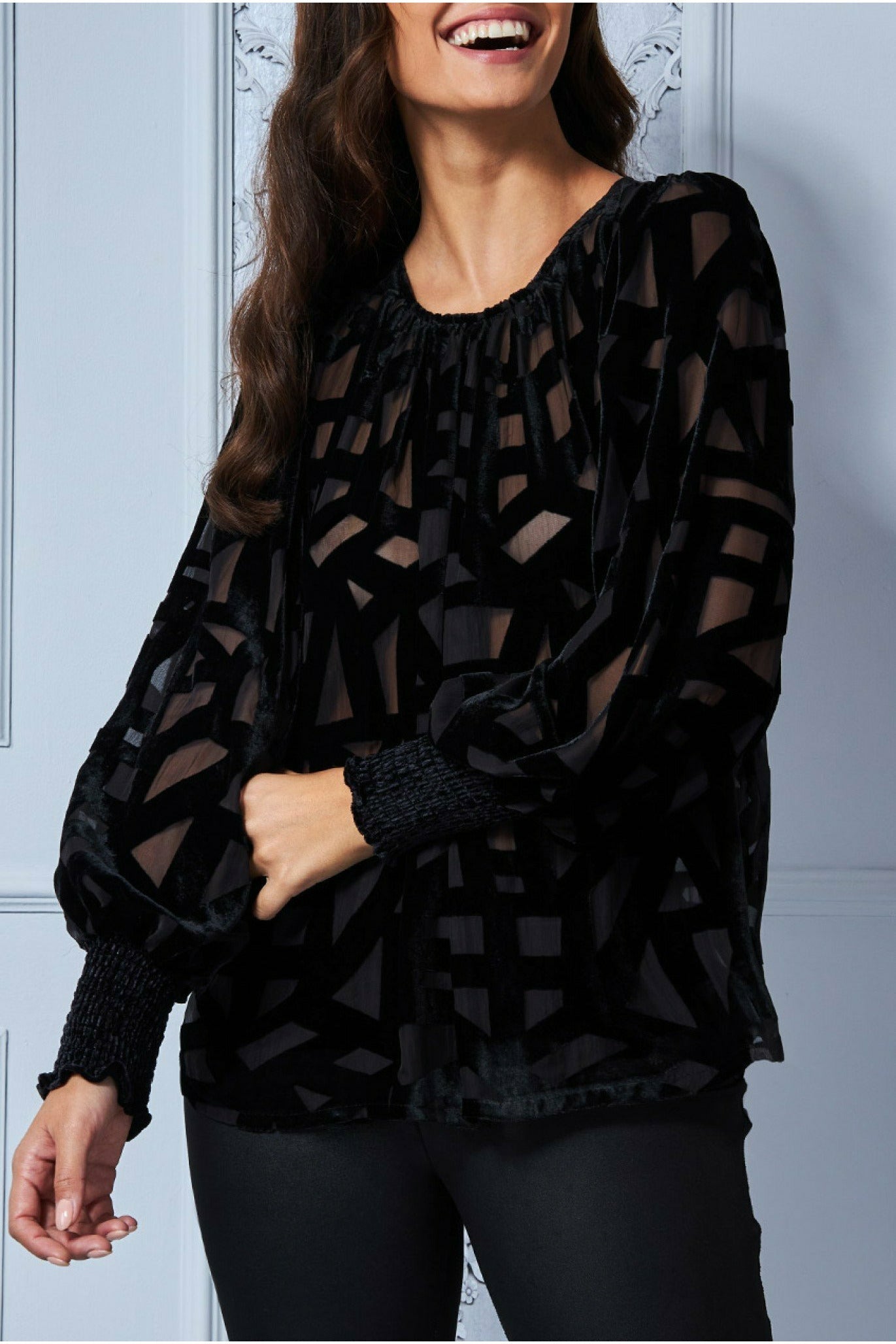 Goddiva Burnout Pattern Top - Black