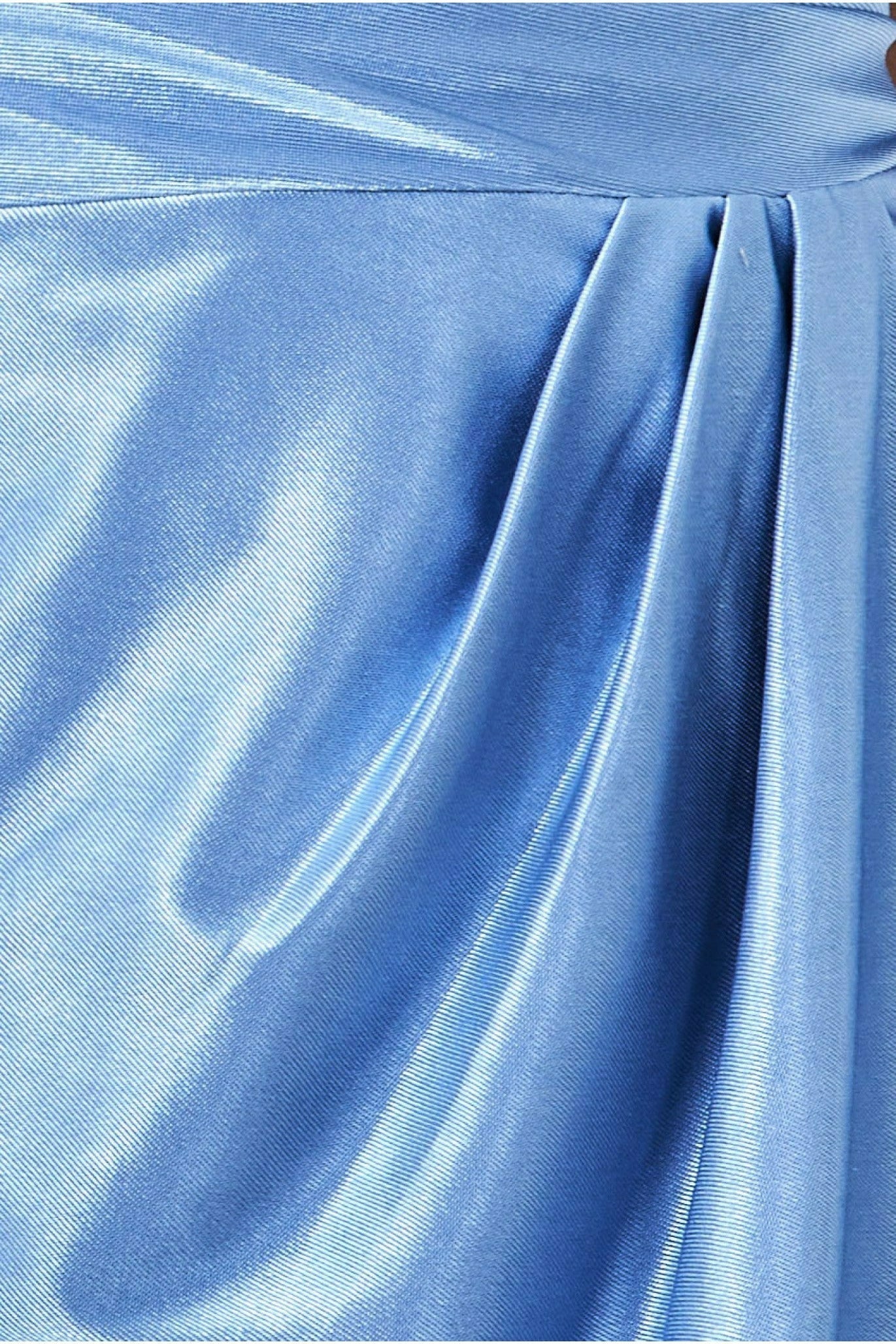 Goddiva Cowl Neck Bardot Satin Midi Front Split - Dusty Blue