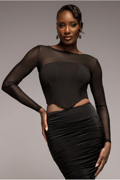 Black - Goddiva Scuba Crepe And Mesh Lace Up Corset Top - Black