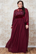 Goddiva Plus Velvet Band Sequin Bodice Maxi - Wine