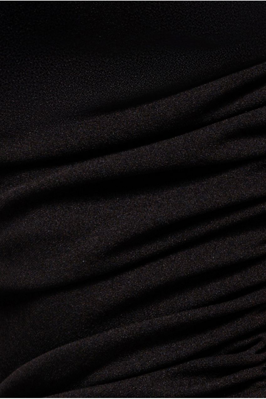 Goddiva One Shoulder Puffed Satin Sleeve Evening Maxi Dress - Black