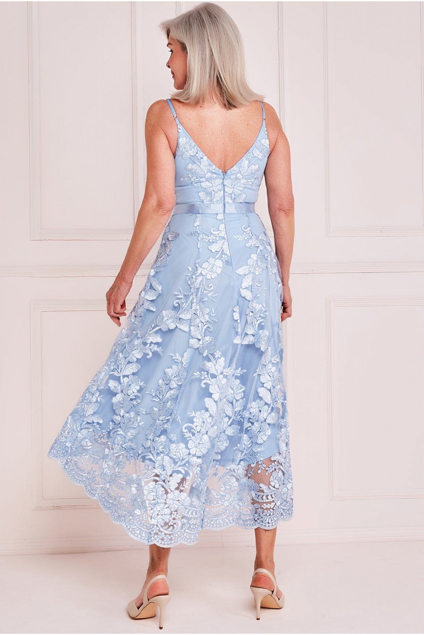 Goddiva High Low Sleeveless Lace Midi - Light Blue