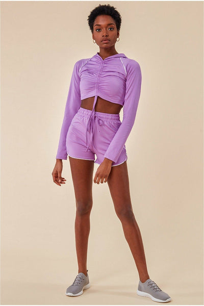 Purple - Cosmochic Jersey Short Set With Drawstring Top - Purple