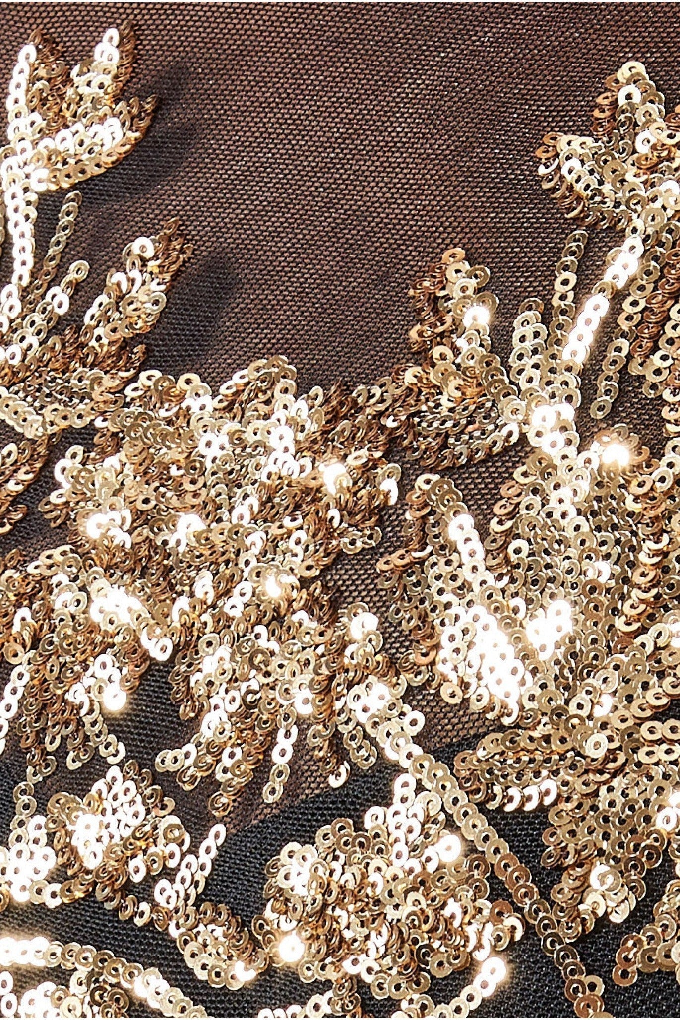 Goddiva Exclusive Sequin Mesh Embroidered Maxi Dress - Gold