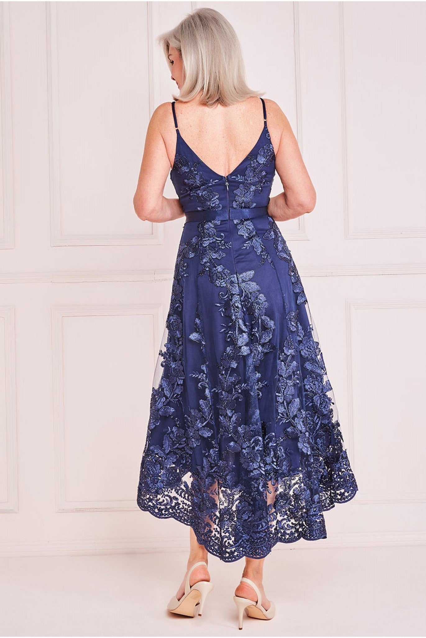 Goddiva High Low Sleeveless Lace Midi - Navy