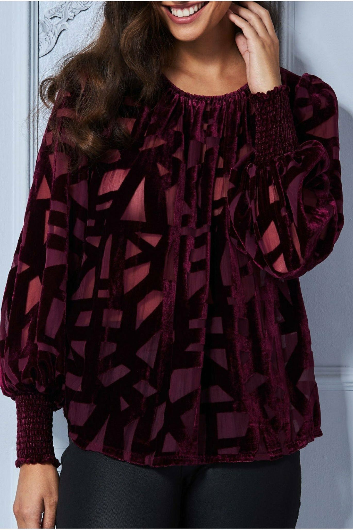 Goddiva Burnout Pattern Top - Wine