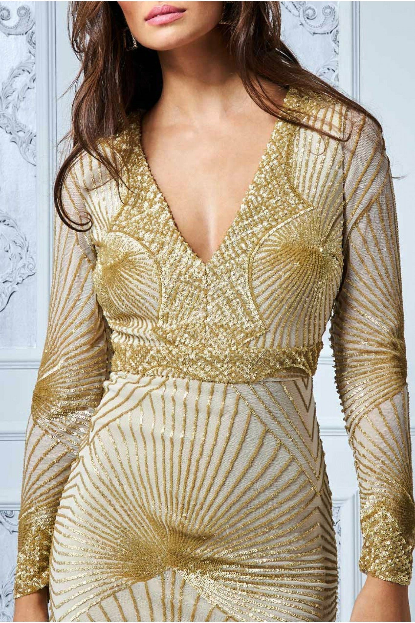 Goddiva Starburst Effect Mini Dress - Gold