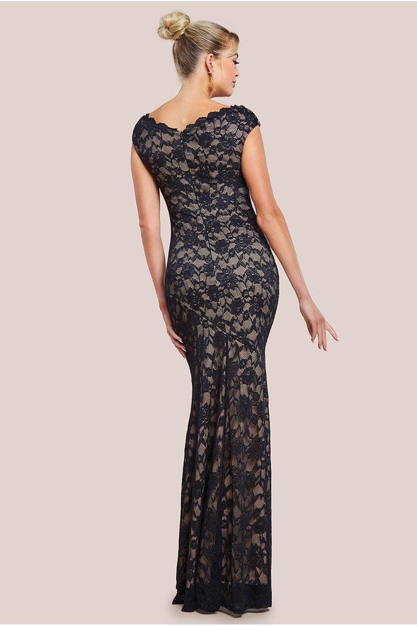 Goddiva Off The Shoulder Scalloped Neck Maxi Dress - Black
