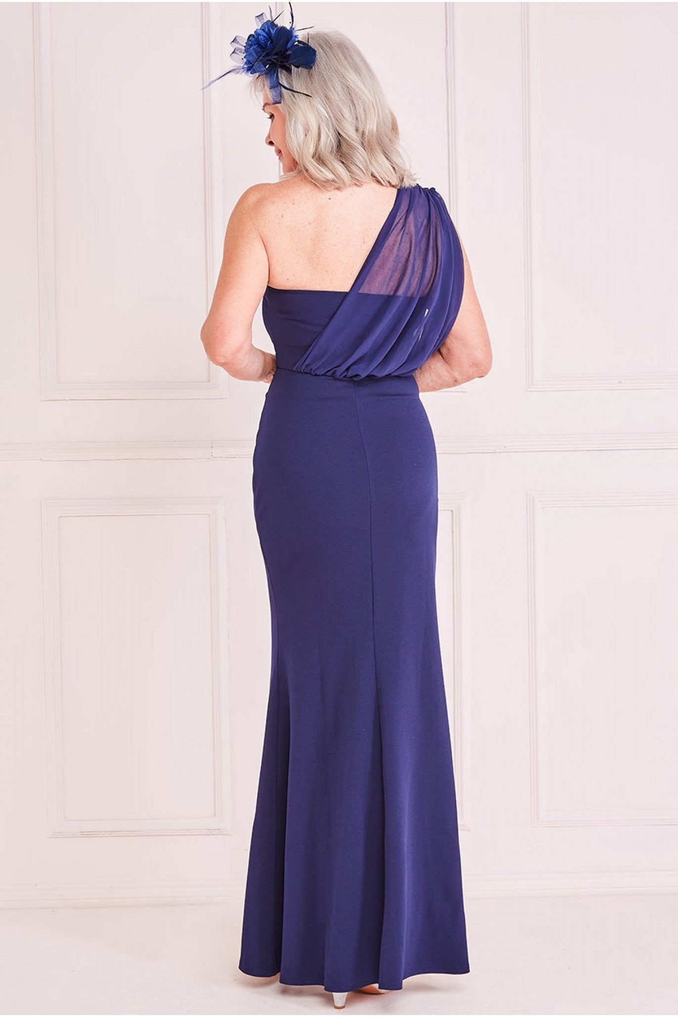 Goddiva Chiffon & Scuba One Shoulder Maxi - Navy