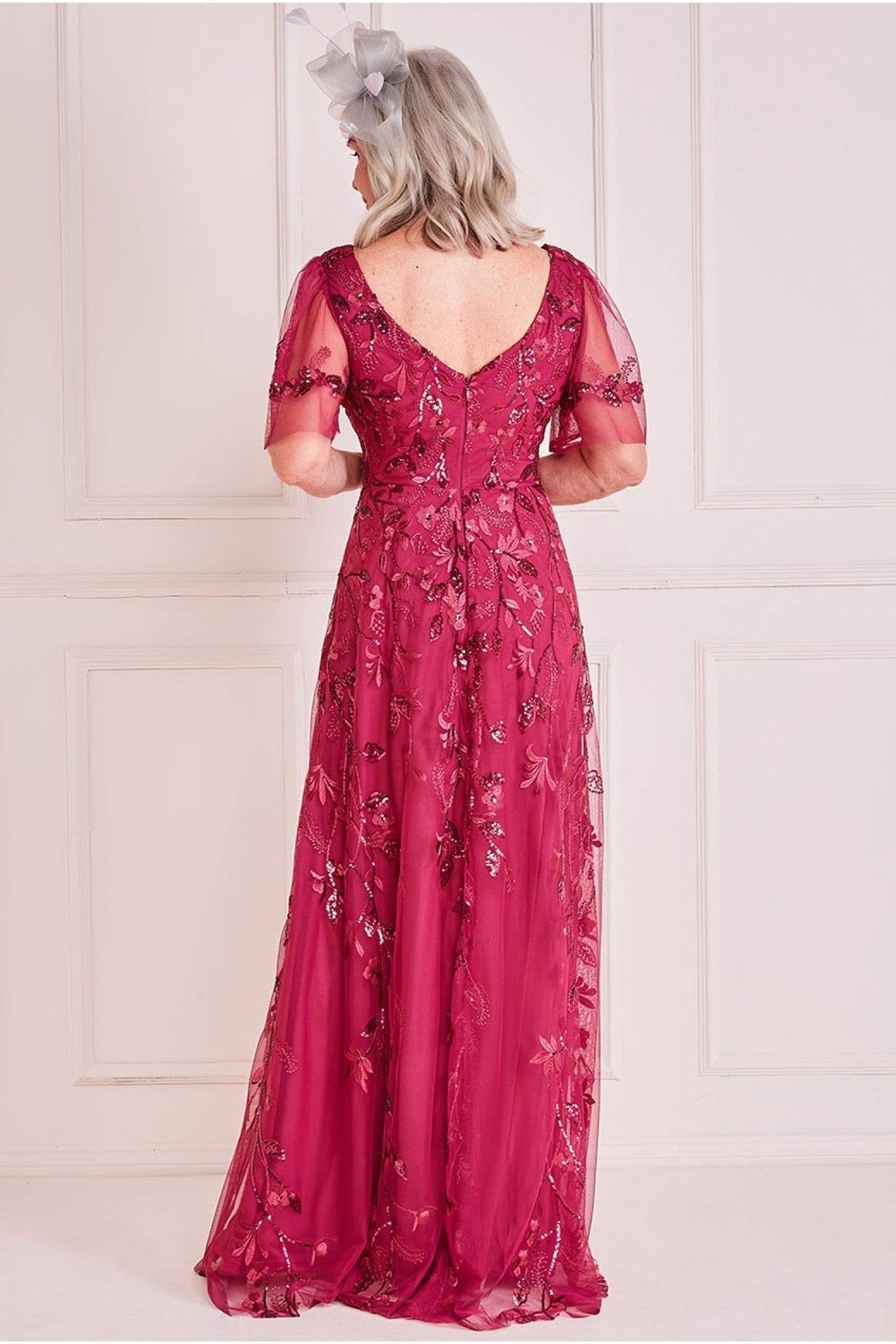 Goddiva Embroidered Flared Sleeve Maxi Dress - Magenta