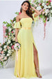 Goddiva Draped Off The Shoulder Maxi With Split - Yellow