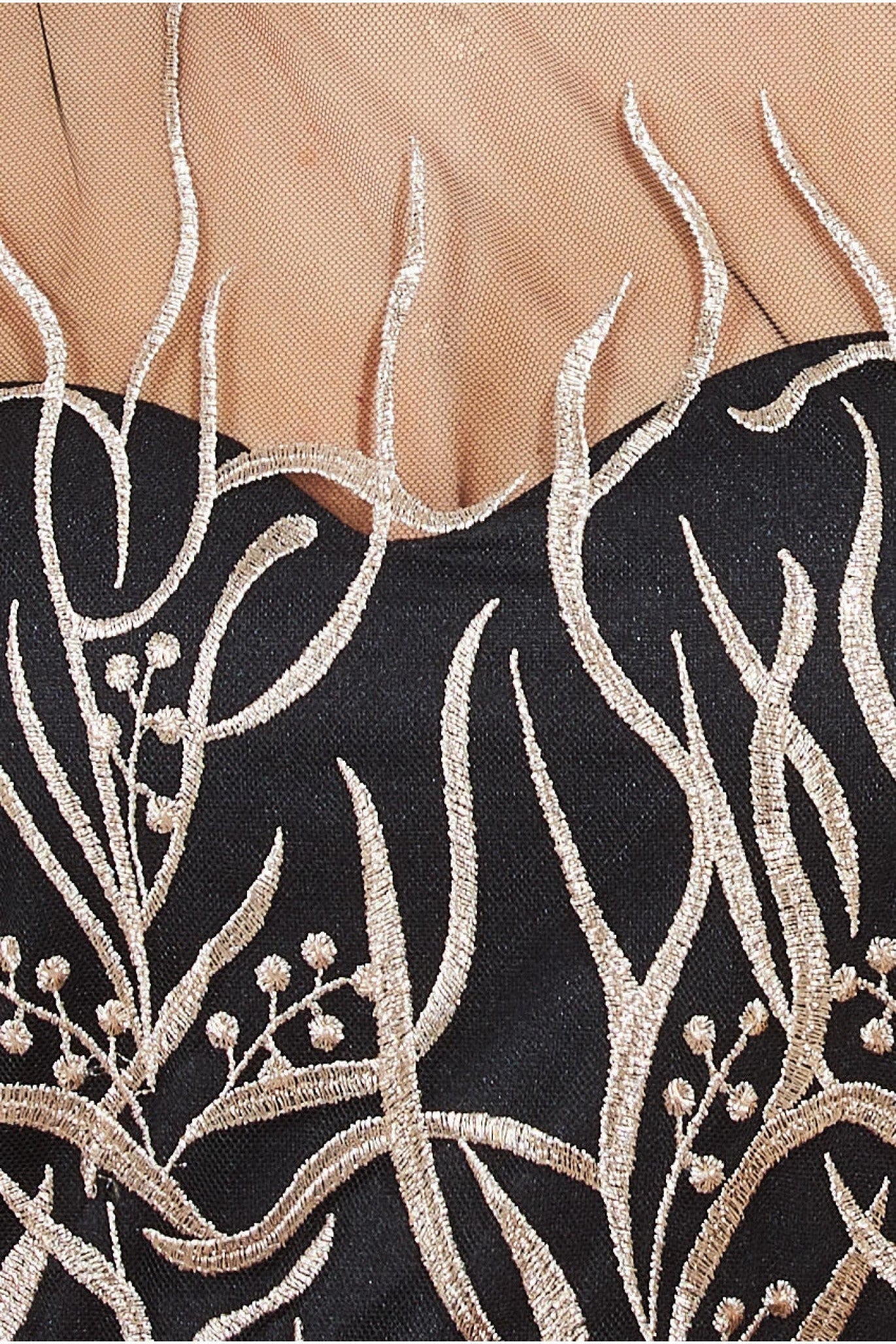 Goddiva Embroidered Mesh Midi Dress - Black