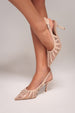 Goddiva Mesh Panel Slingback Heeled Court Shoes - Nude