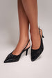 Goddiva Pearl Embellished Slingback Heeled Court Shoes - Black