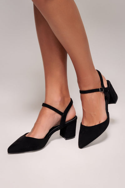 Black - Goddiva Pointed Slingback Block Heels - Black