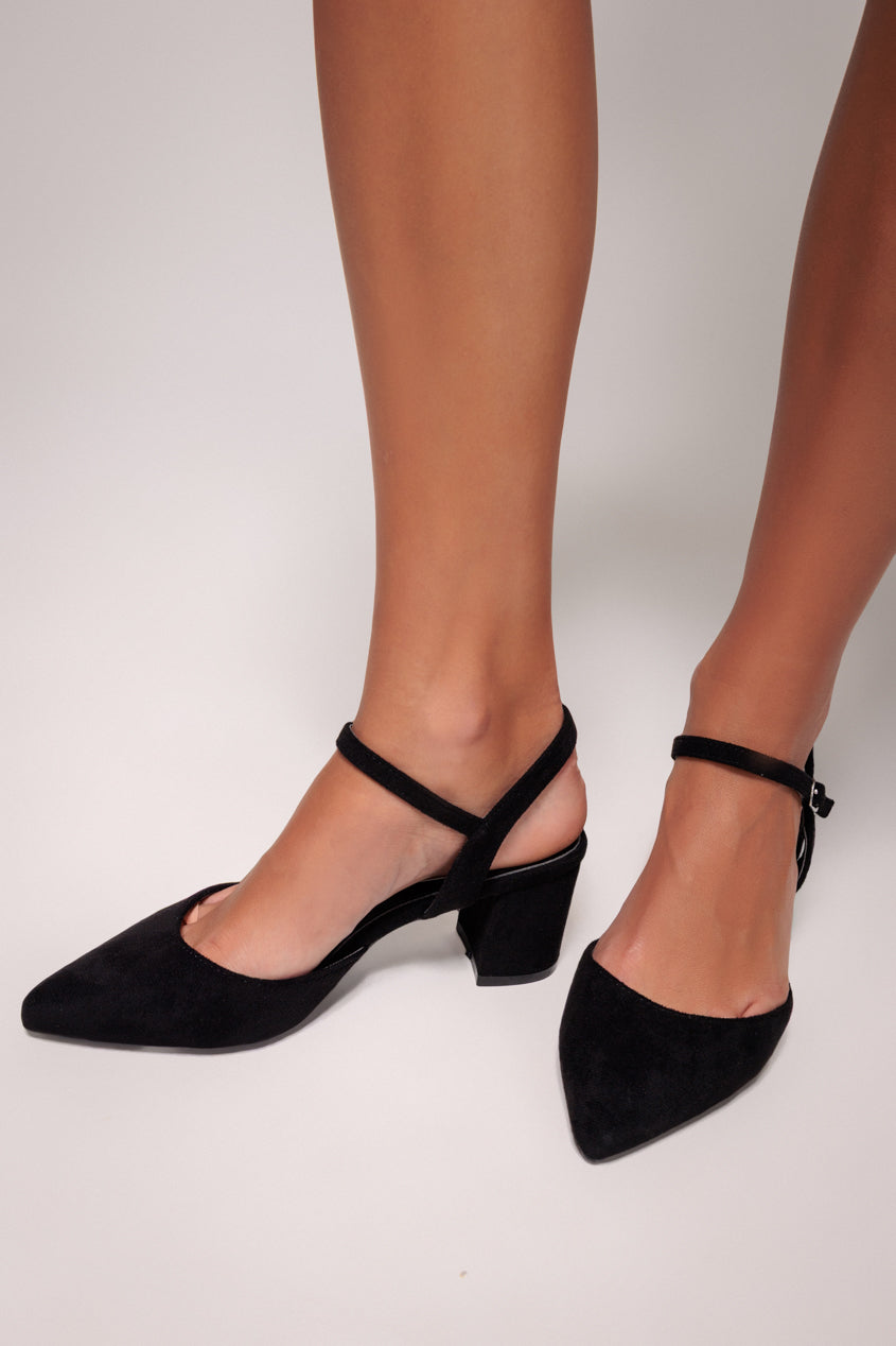 Goddiva Pointed Slingback Block Heels - Black
