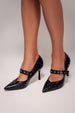 Goddiva Embellished Pointed Mary Jane Heeled Shoes - Black