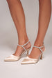 Goddiva Diamante Embellished Satin Slingback Court Heels - Nude Satin