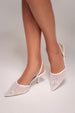 Goddiva Beaded Sequin Low Heel Slingback Shoes - White