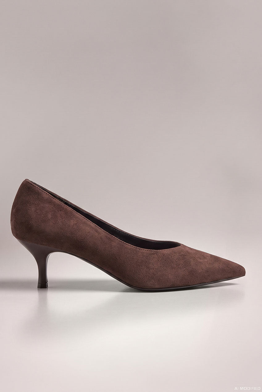 Goddiva Classic Low Cut Stiletto Style Suede Court Heels - Brown