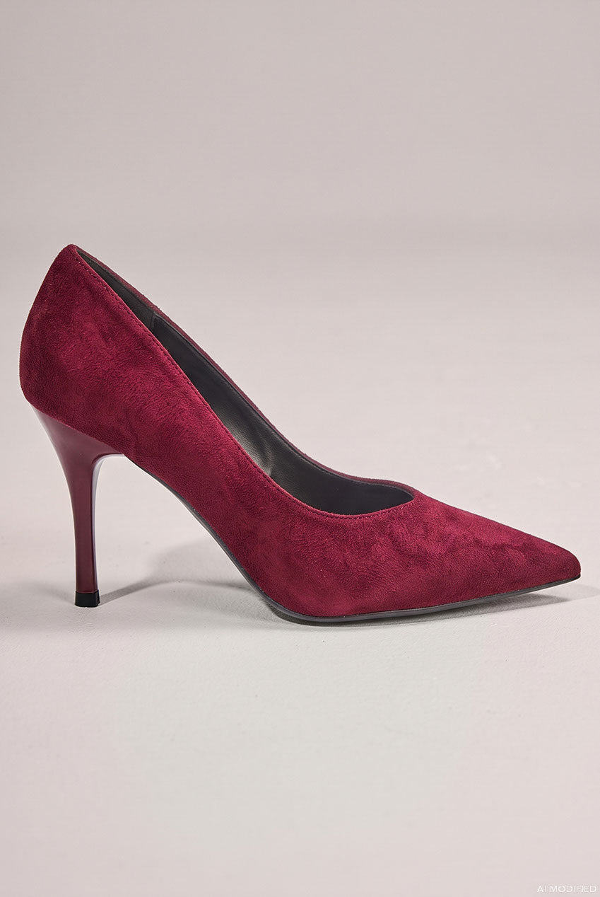 Goddiva Classic Low Cut Stiletto Style Suede Court Heels - Wine
