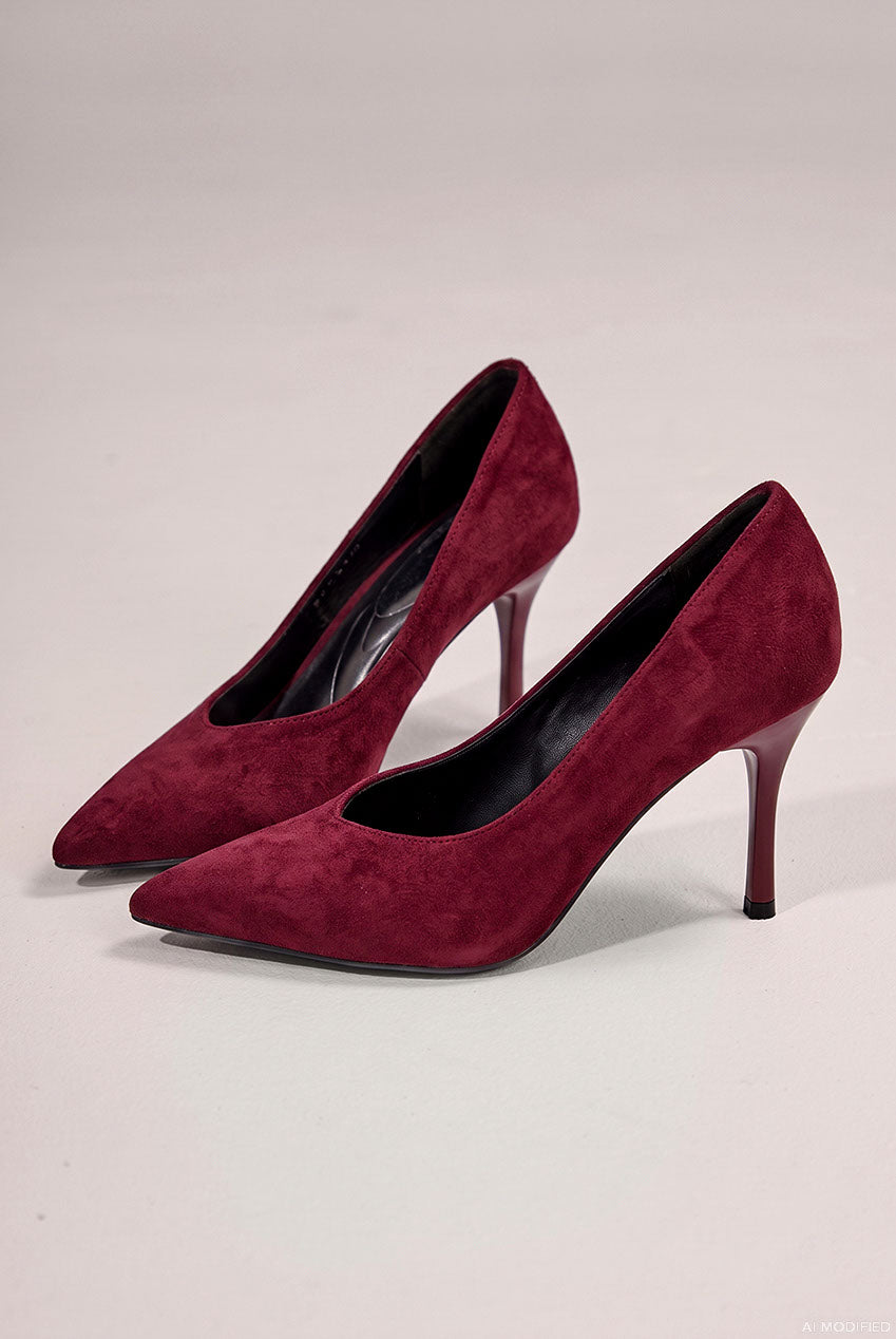 Goddiva Classic Low Cut Stiletto Style Suede Court Heels - Wine