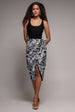 City Goddess Printed High Waist Wrap Midi Skirt - Black