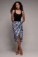 City Goddess Printed High Waist Wrap Midi Skirt - Navy