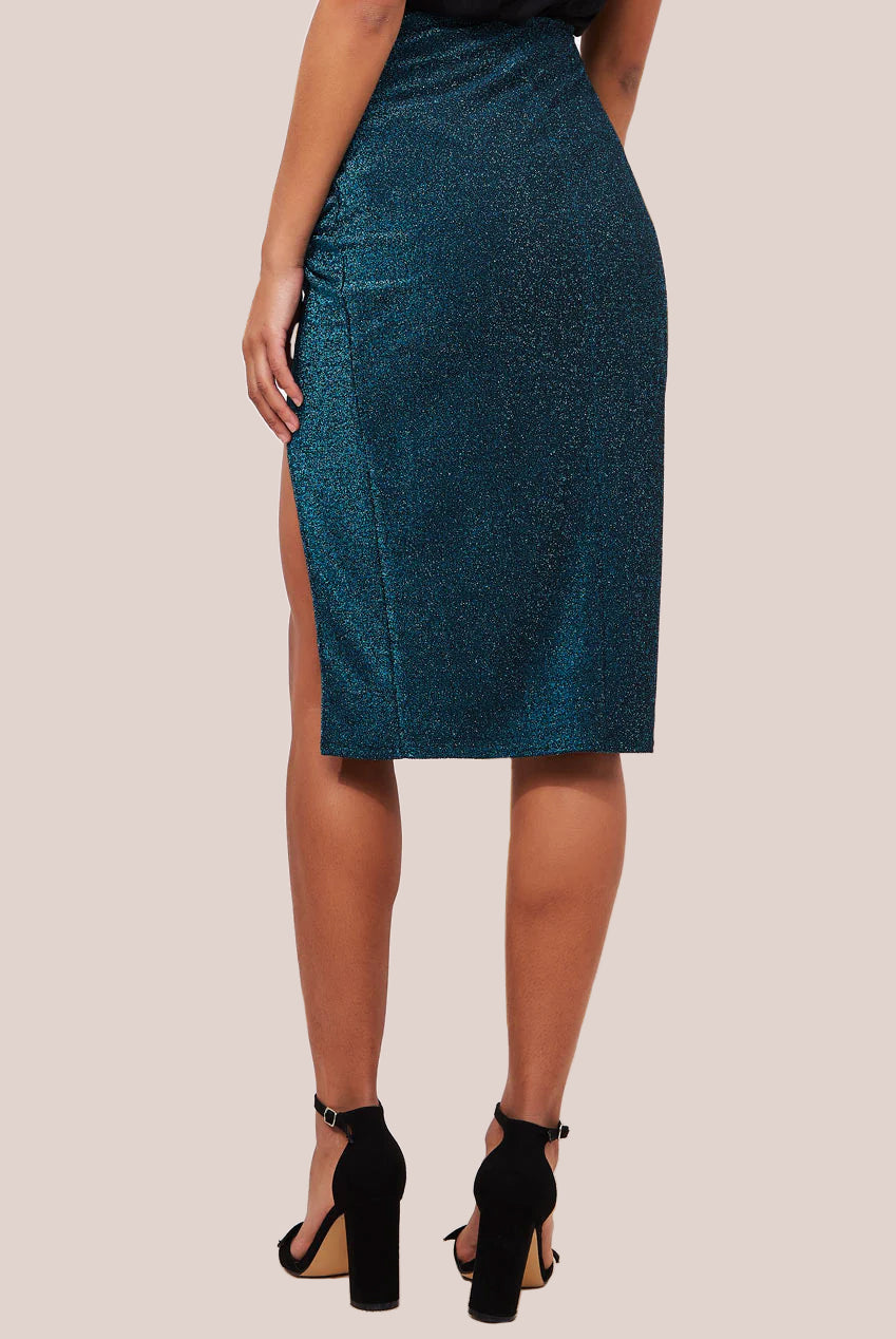 Goddiva Knot Front Thigh Split Midi Skirt - Blue