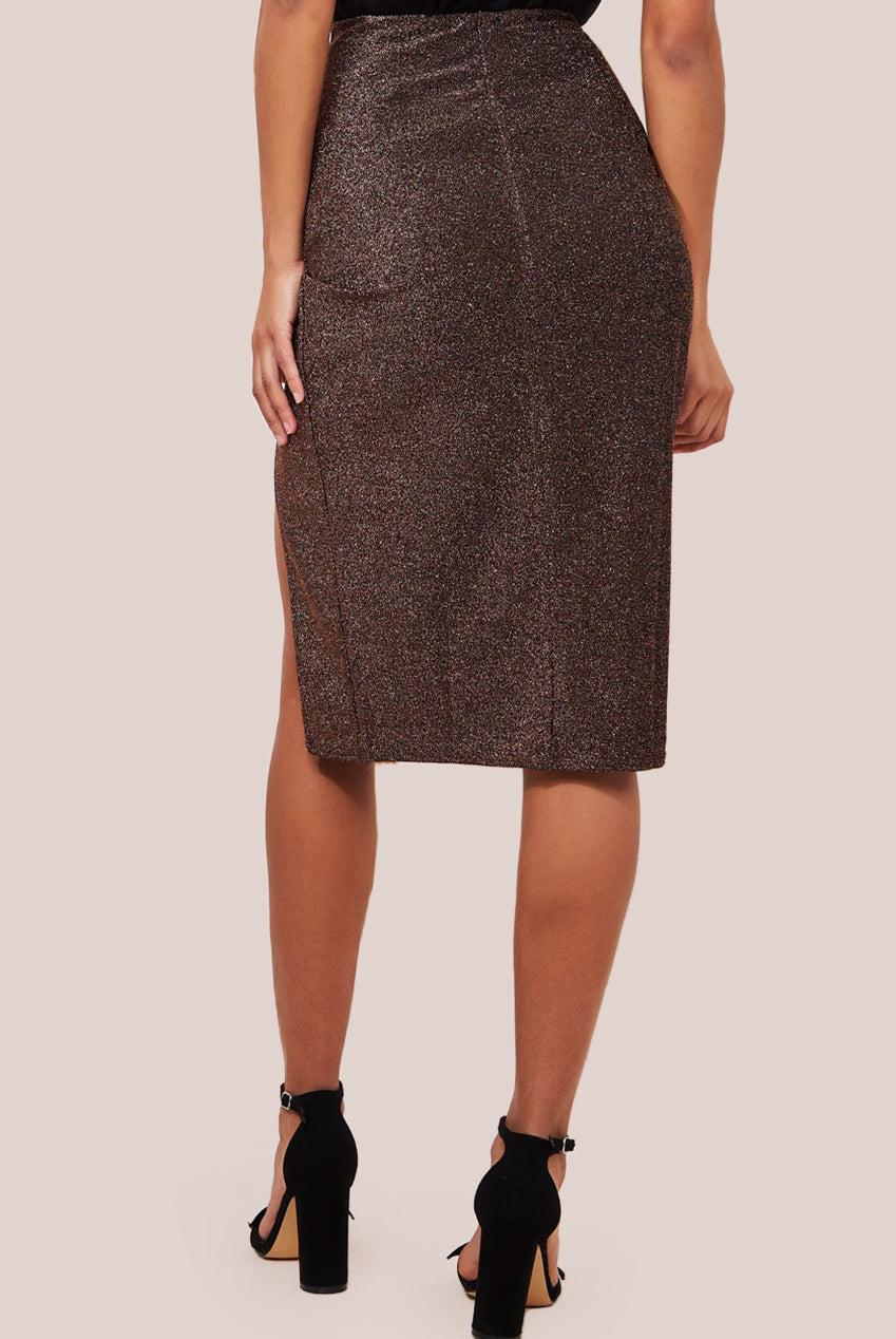 Goddiva Knot Front Thigh Split Midi Skirt - Bronze