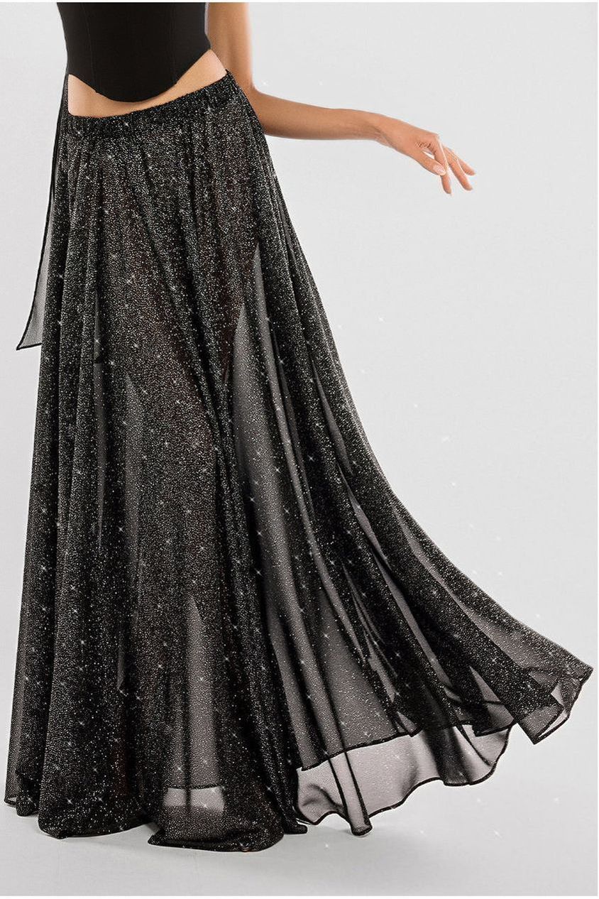 Goddiva Gathered A-Line Glitter Chiffon Maxi Skirt