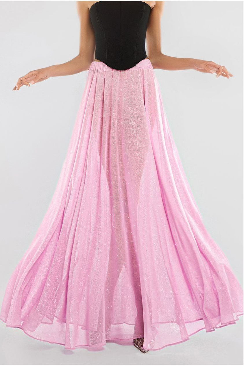 Goddiva Gathered A-Line Glitter Chiffon Maxi Skirt