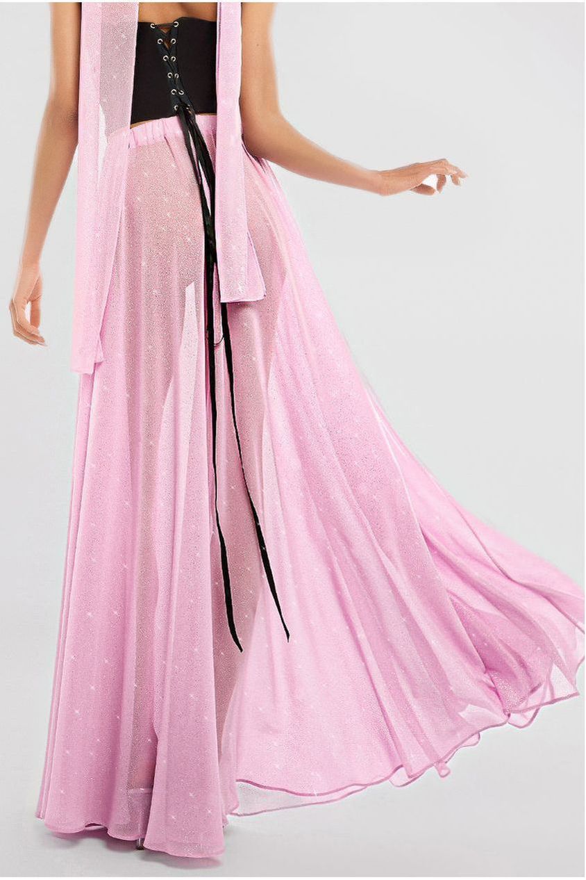 Goddiva Gathered A-Line Glitter Chiffon Maxi Skirt