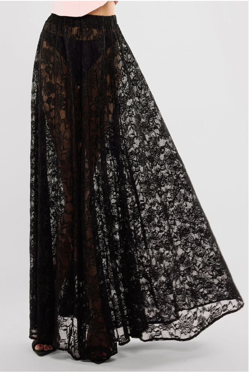 Goddiva Floral Lace A-Line Maxi Skirt