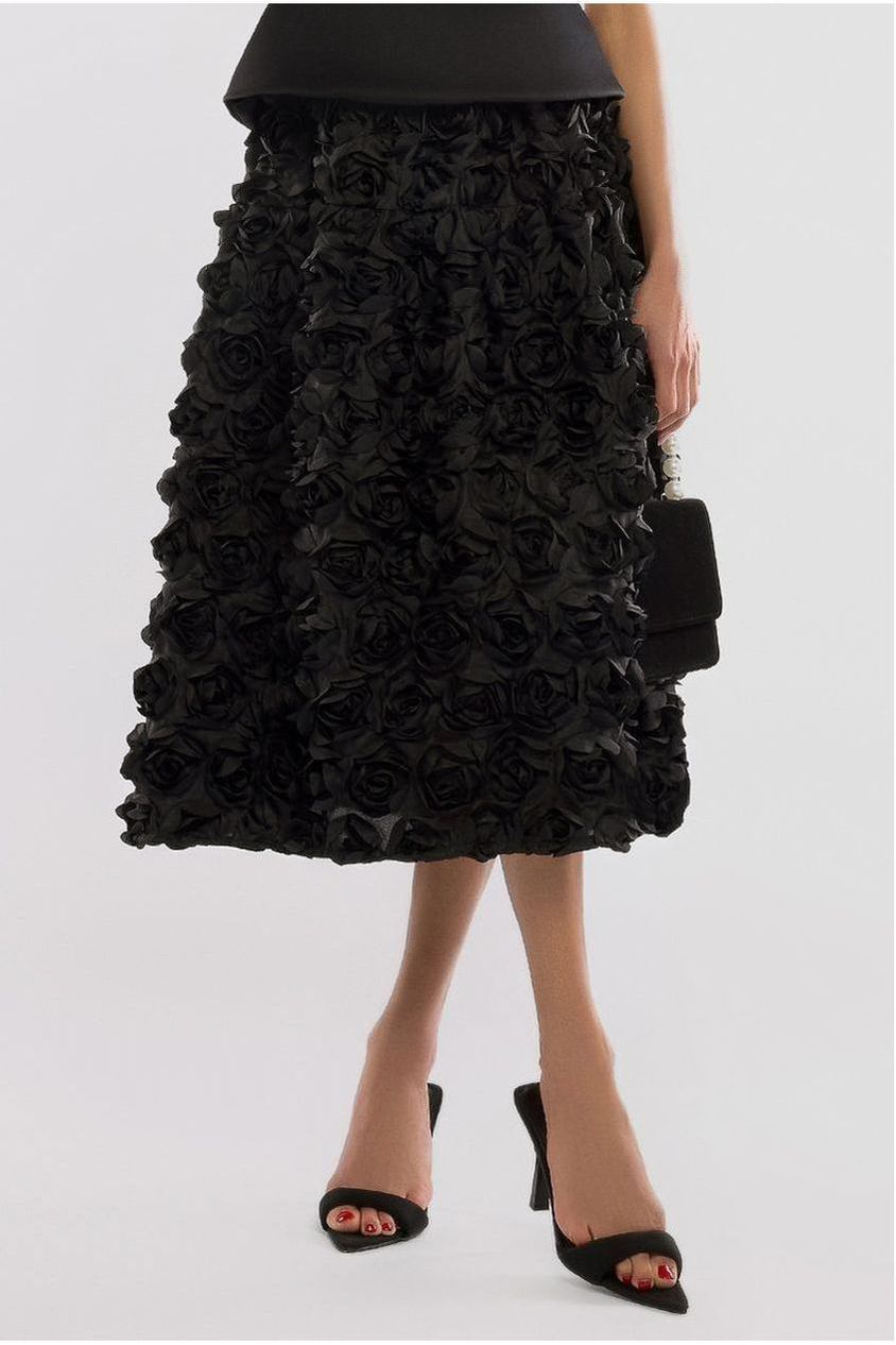 Goddiva 3D Floral Mesh Midaxi Skirt
