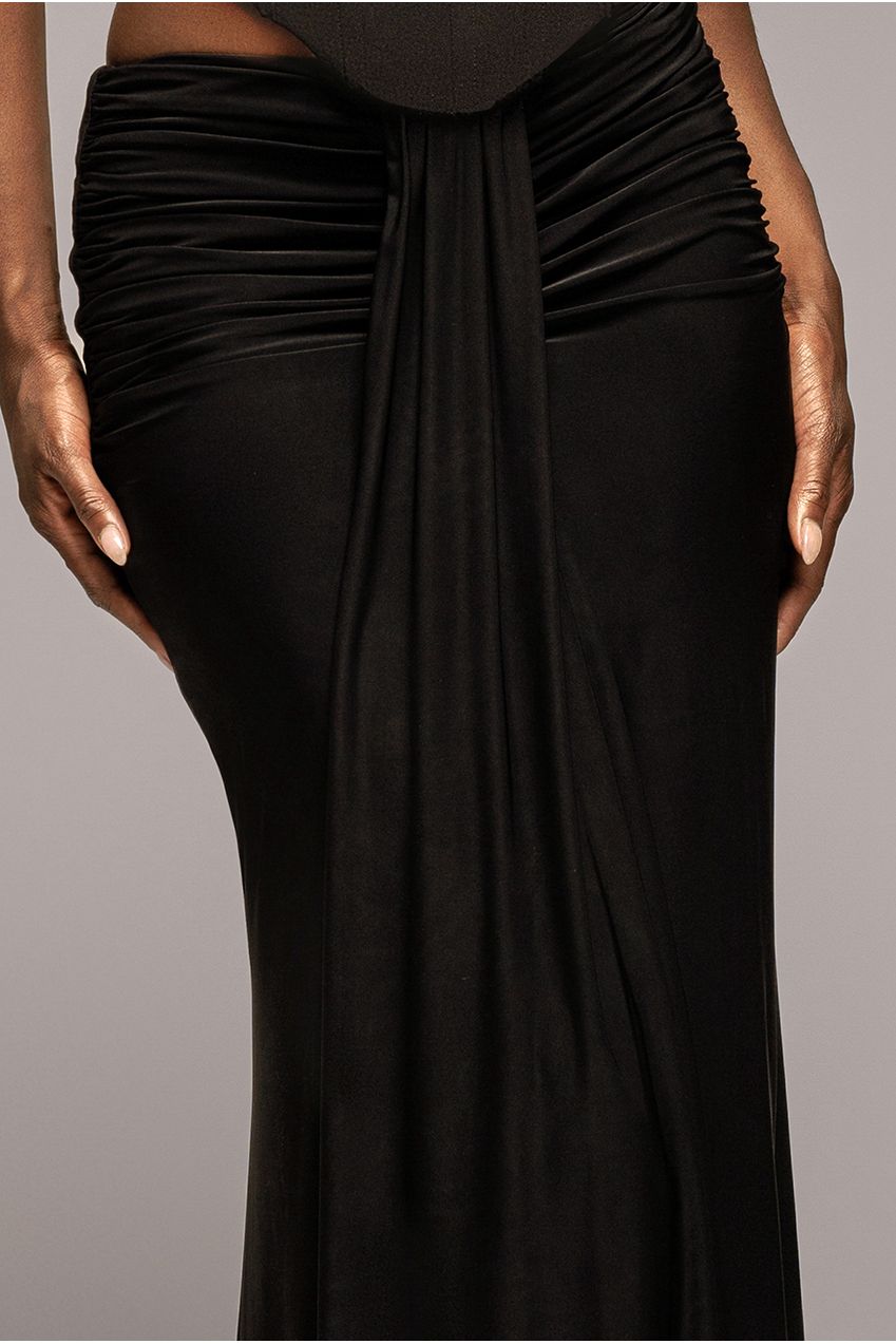 Goddiva Gathered Front Dipped Waist Maxi Skirt - Black
