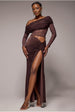 Goddiva Super Split Front Drawstring Maxi Skirt - Brown