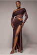 Goddiva Super Split Front Drawstring Maxi Skirt - Brown