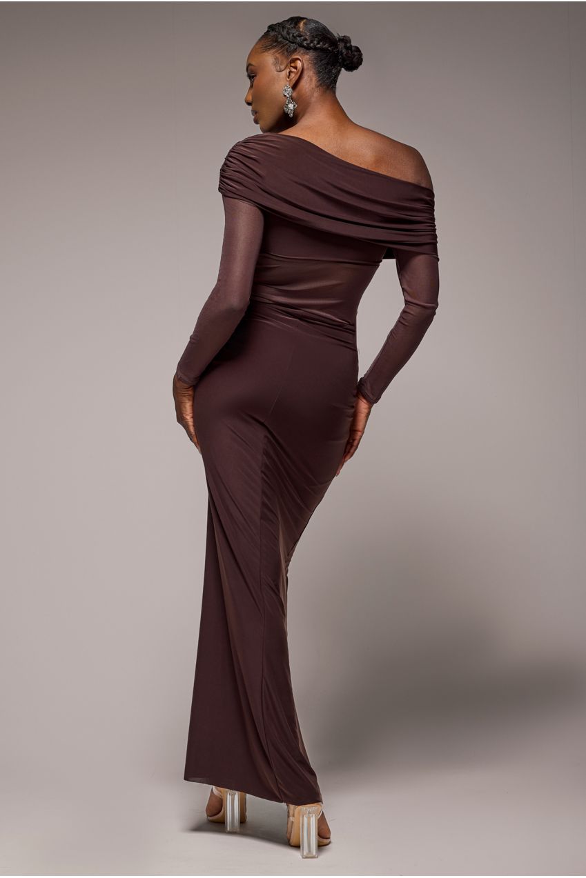 Goddiva Super Split Front Drawstring Maxi Skirt - Brown