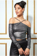 Goddiva Metallic Cut Out Crop Top - Dullsilver