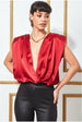 Goddiva Satin Wrap Style Top With Shoulder Pads - Red